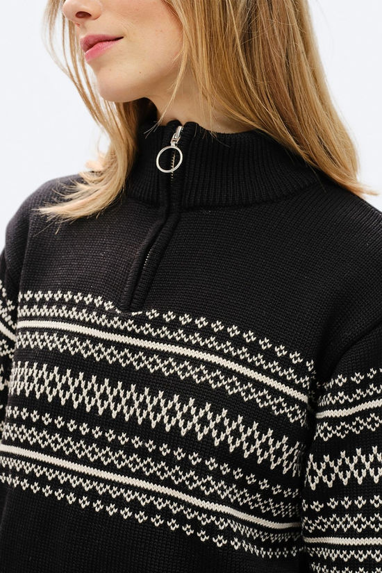 The Mountain Studio Womens K-2 Ski Half Zip Knitted Sweater Black Onyx