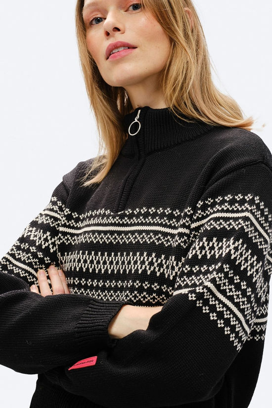 The Mountain Studio Womens K-2 Ski Half Zip Knitted Sweater Black Onyx