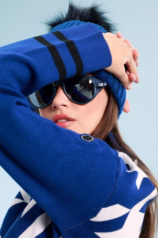 Poivre Blanc Womens Rose Roll Neck Knit Sweater Infinity Blue