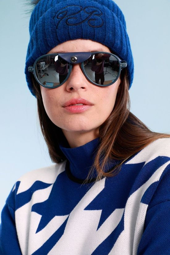 Poivre Blanc Womens Rose Roll Neck Knit Sweater Infinity Blue