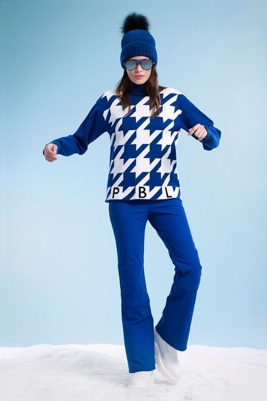 Poivre Blanc Womens Rose Roll Neck Knit Sweater Infinity Blue