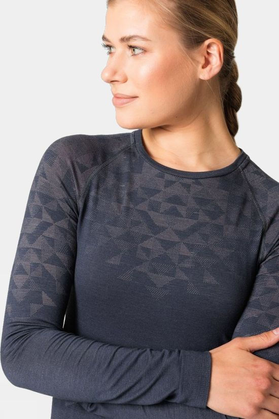 Odlo Womens Kinship Performance Wool Warm Long Sleeve Base Layer Top India Ink Melange
