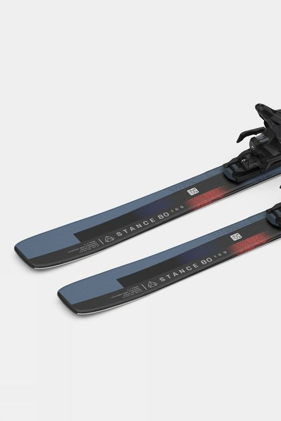 Salomon Mens Stance 80 Skis With M11 GW L90 Bindings Black / Neon Coral / Ashley Blue