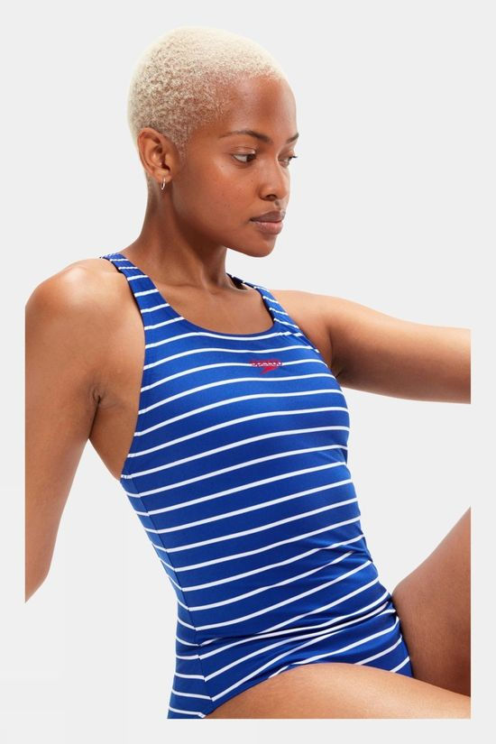 Speedo Womens Eco+ Printed Medalist One Piece Swimsuit Bluwhi