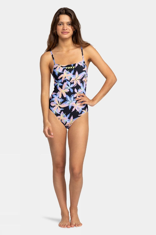 Roxy Womens Active Cross Back One Piece Swimsuit Anthracite Kiss