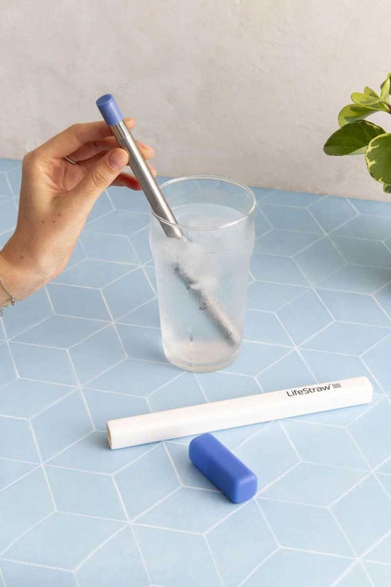 LifeStraw Sip Reusable Stainless Steel Water Filter Straw  Stormy Blue