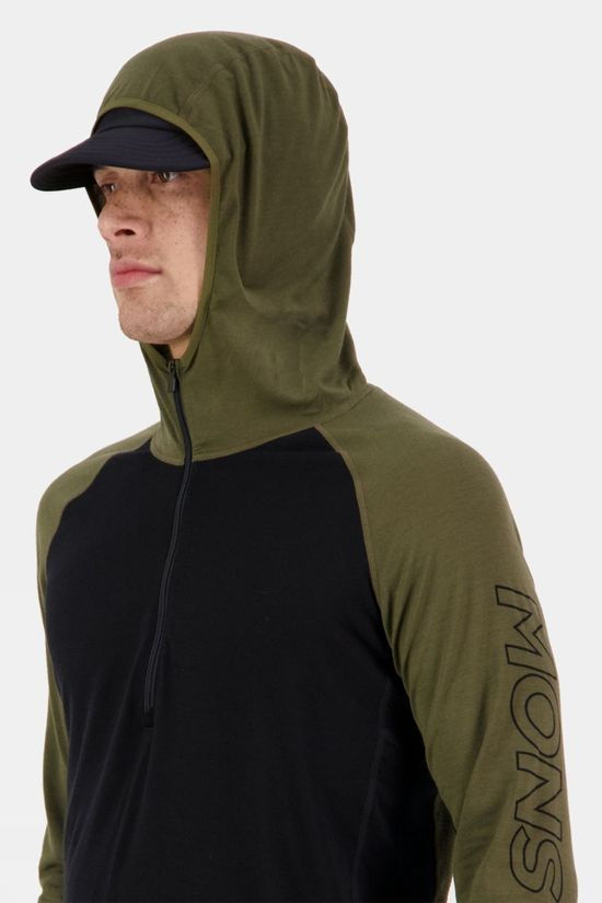 Mons Royale Mens Temple Merino Air-Con Tech Hood Dark Olive / Black