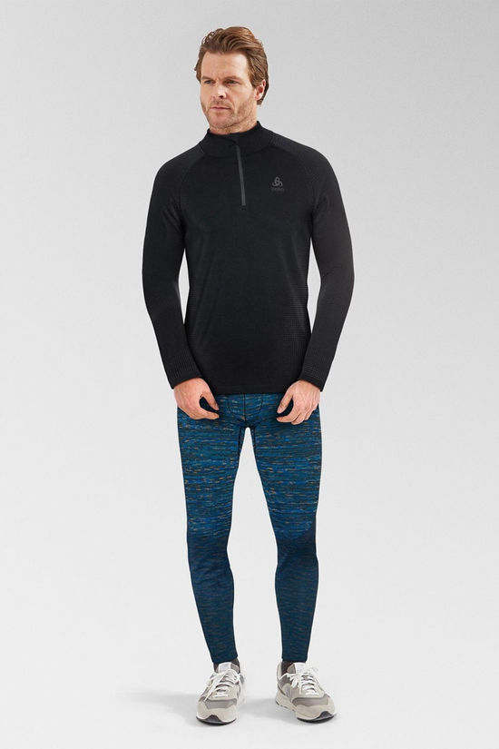 Odlo Mens Performance Warm Eco Long Sleeve Zip Neck Base Layer Top Black