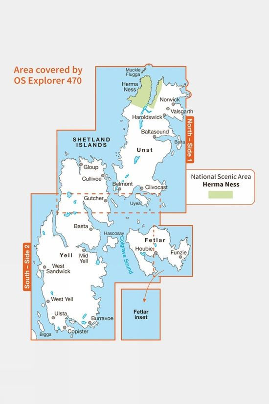 Ordnance Survey Explorer Map 470 Shetland - Unst, Yell and Fetlar V15